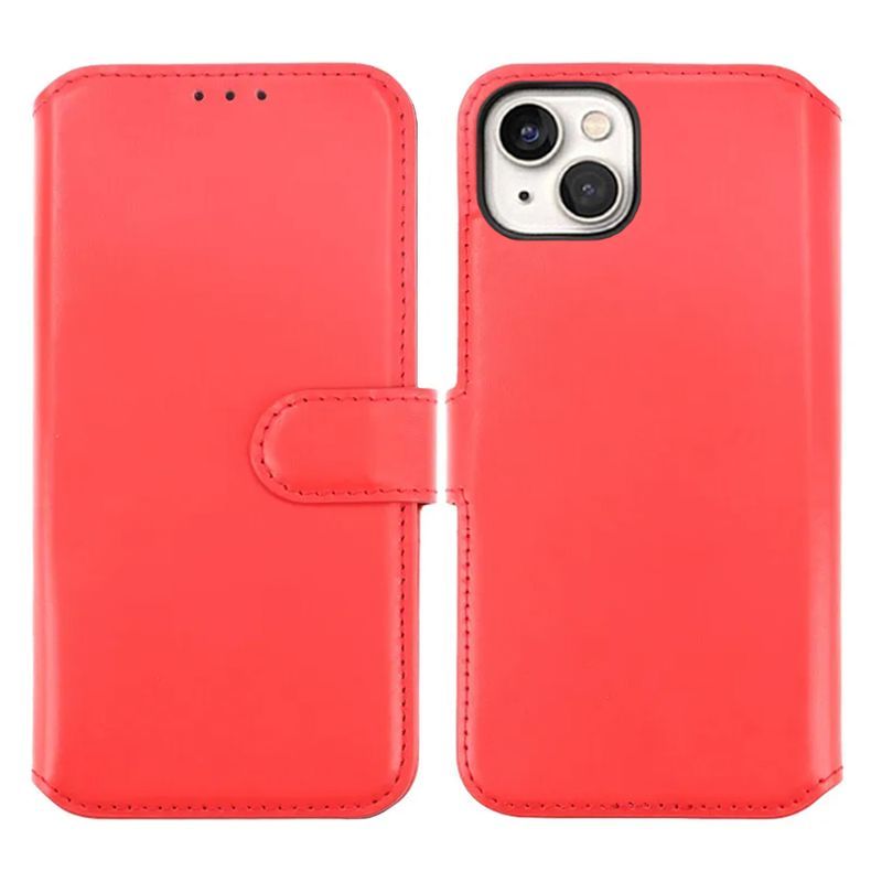 iPhone 15 Plus Plånboksfodral Läder Rvelon - Röd