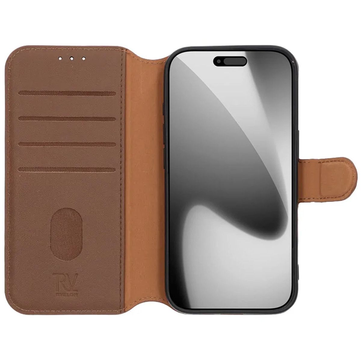 Rvelon Plånboksfodral Äkta Läder för iPhone 17 Pro - Brun