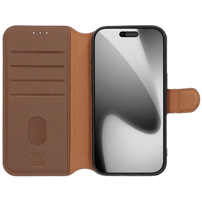 Rvelon Plånboksfodral Äkta Läder för iPhone 17 Pro - Brun