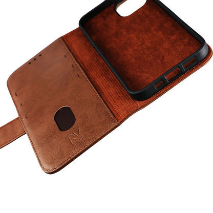 Rvelon Wallet Case Leather for iPhone 12 and 12 Pro - Brown