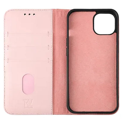 Rvelon Plånboksfodral Läder för iPhone 12 och 12 Pro - Rosa