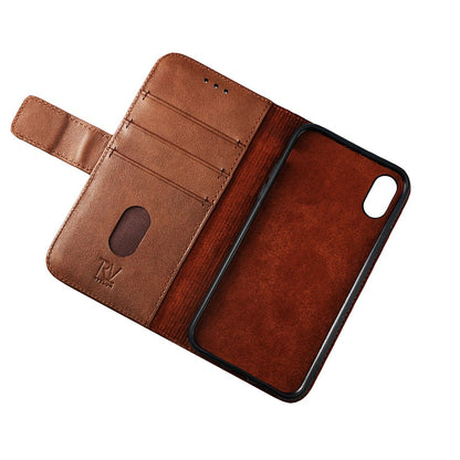 Rvelon Plånboksfodral Läder för iPhone X och XS - Brun