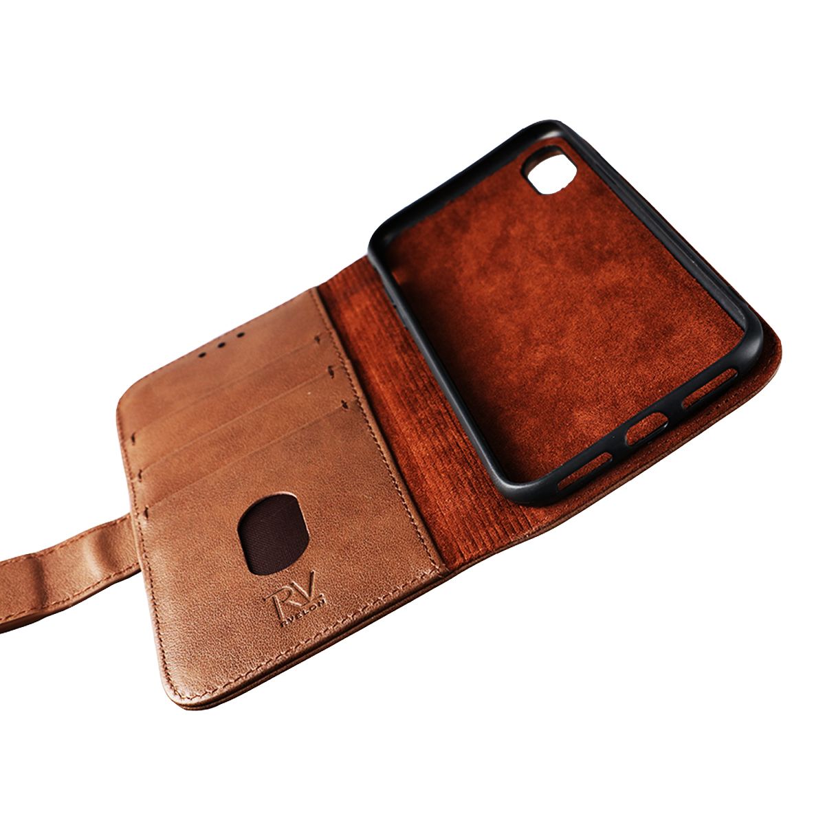 Rvelon Plånboksfodral Läder för iPhone X och XS - Brun