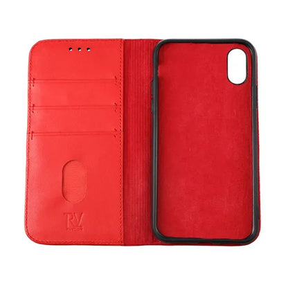 iPhone X/XS Plånboksfodral Läder Rvelon - Röd
