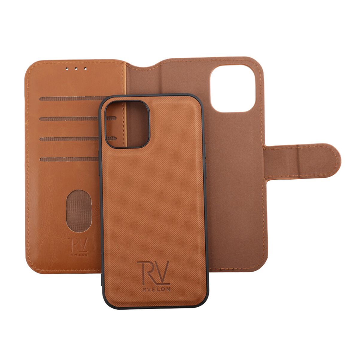 iPhone 12/12 Pro Plånboksfodral Magnet Rvelon - Guldbrun