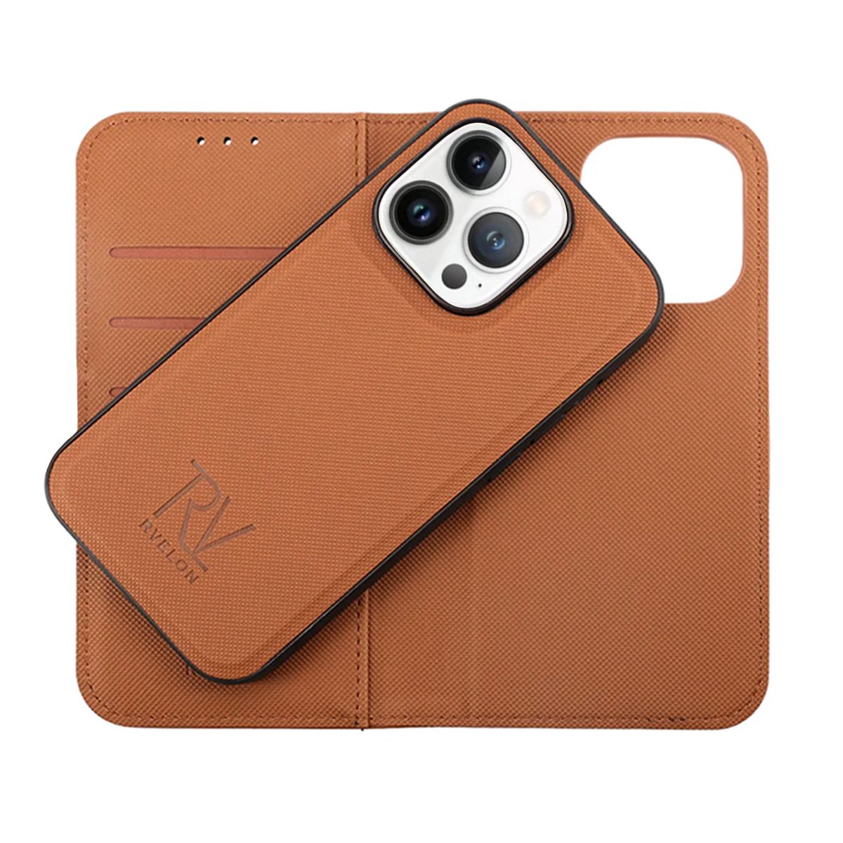 iPhone 14 Pro Wallet Case Magnet Rvelon - Brown