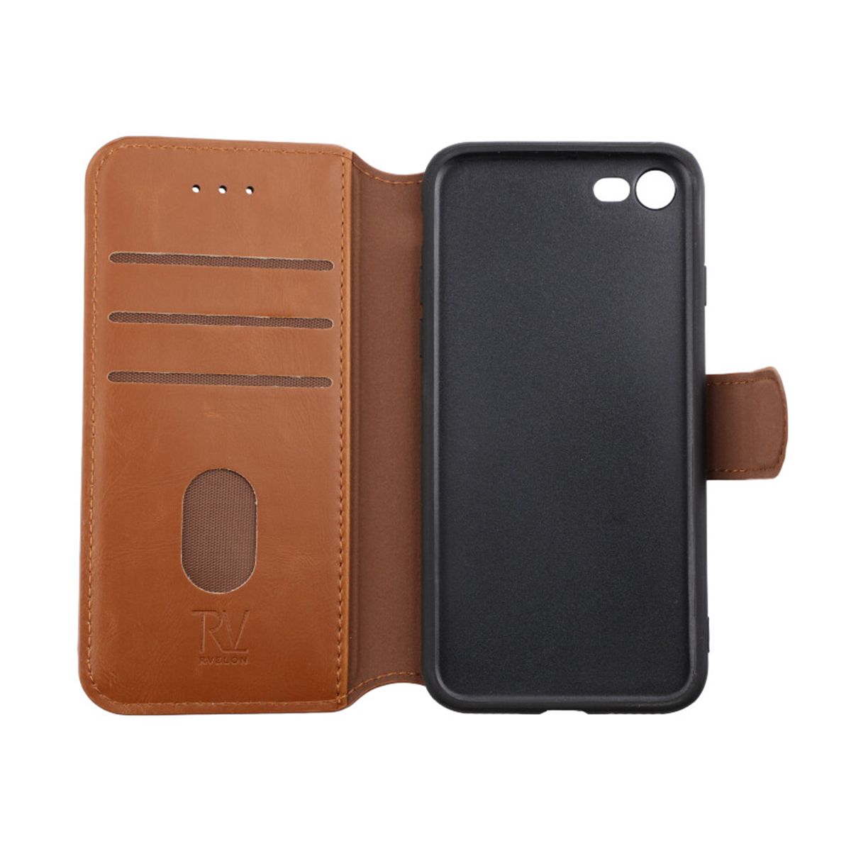 RV iPhone 7/8/SE 2020 Flip Stand TPU Leather Extra Card Wallet Case Golden Brown