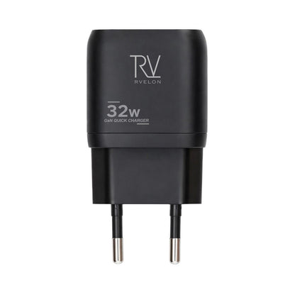 Rvelon Väggladdare USB-C + 2x USB-A 32W GaN - Svart