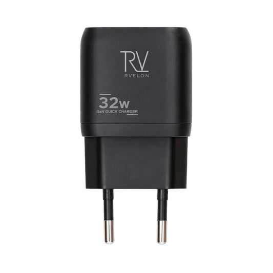Rvelon Väggladdare USB-C + 2x USB-A 32W GaN - Svart
