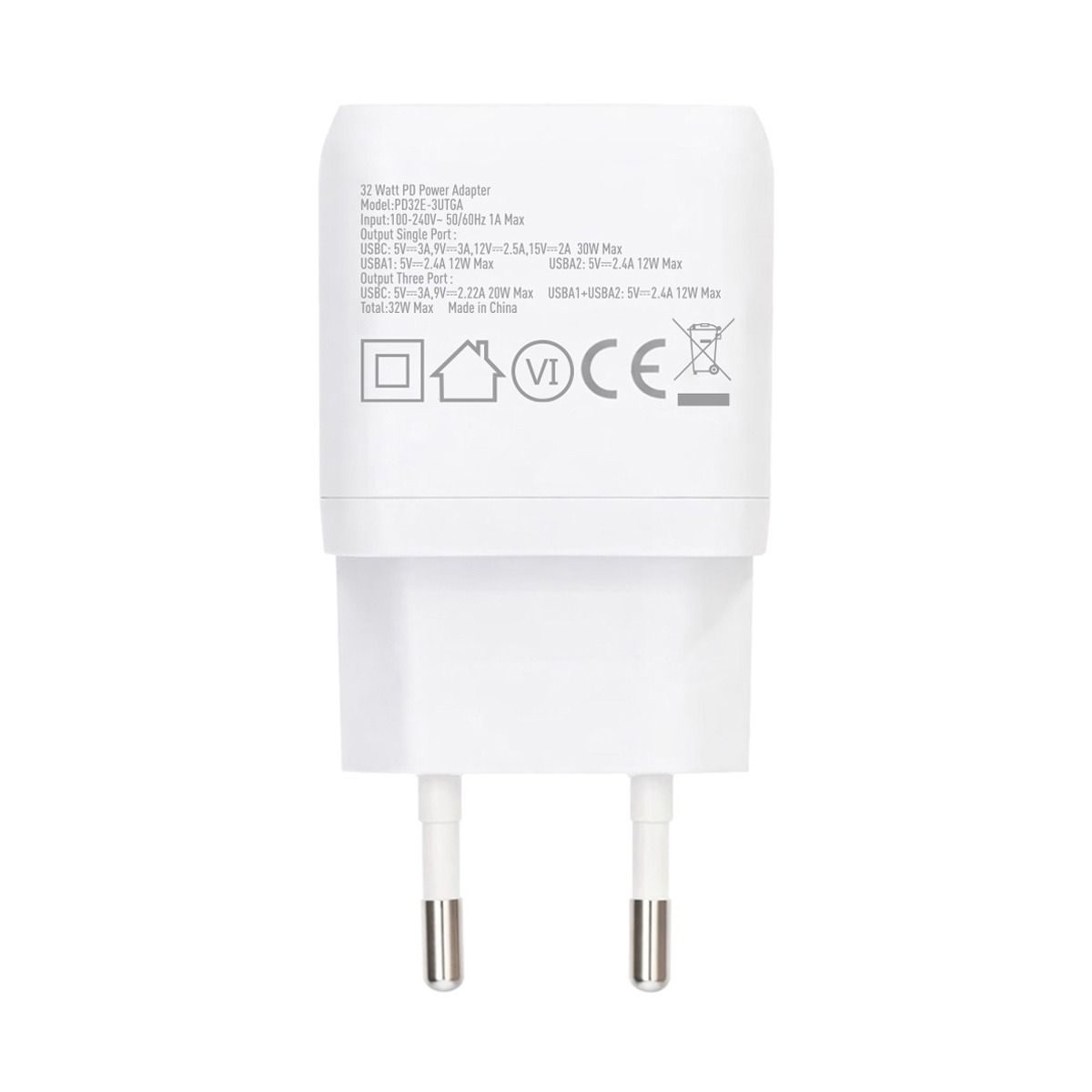 Rvelon Väggladdare USB-C + 2x USB-A 32W GaN - Vit