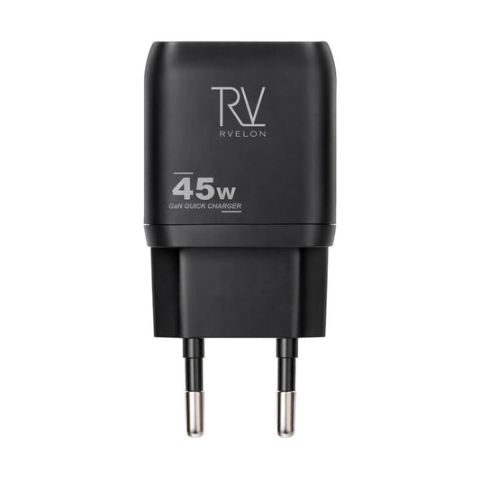 Rvelon USB C Väggladdare 45W GaN Dubbel Port- Svart