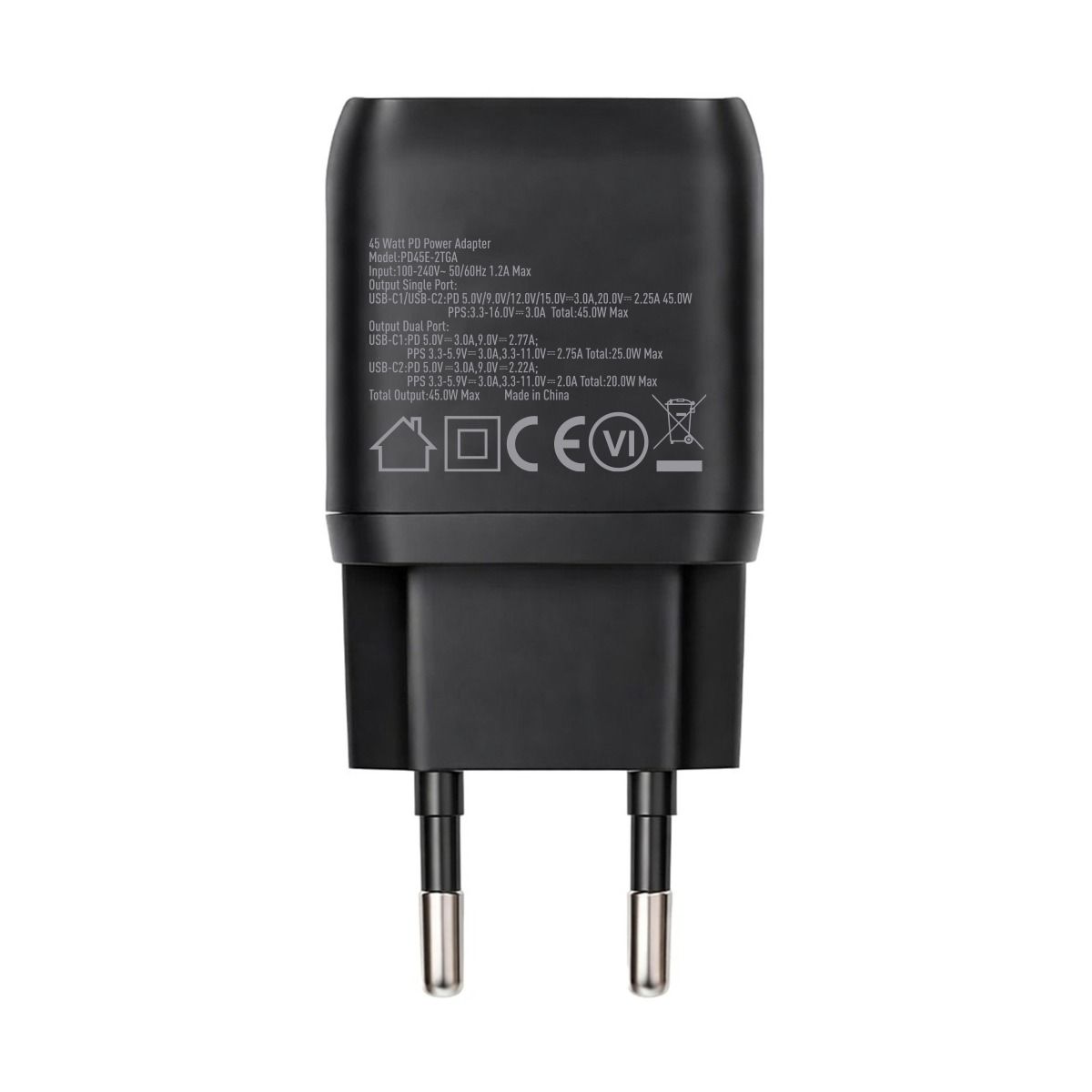 Rvelon USB C Väggladdare 45W GaN Dubbel Port- Svart