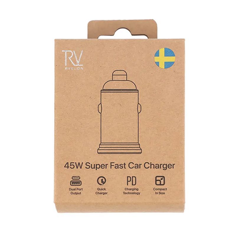 Rvelon Billaddare 45W USB-C PD3.0 & USB A QC3.0