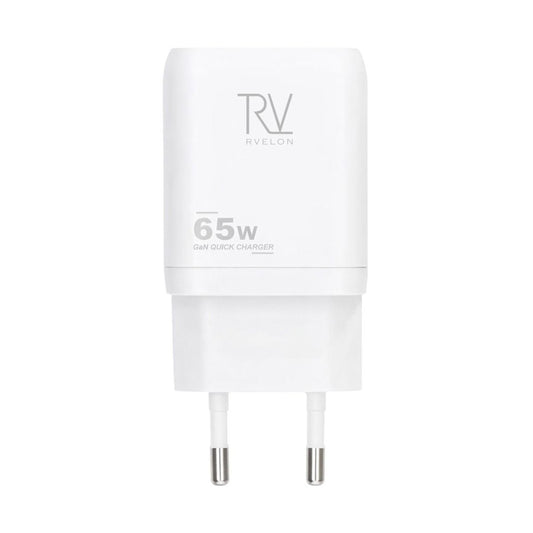 Rvelon Väggladdare 2x USB-C + USB-A 65W GaN - Vit
