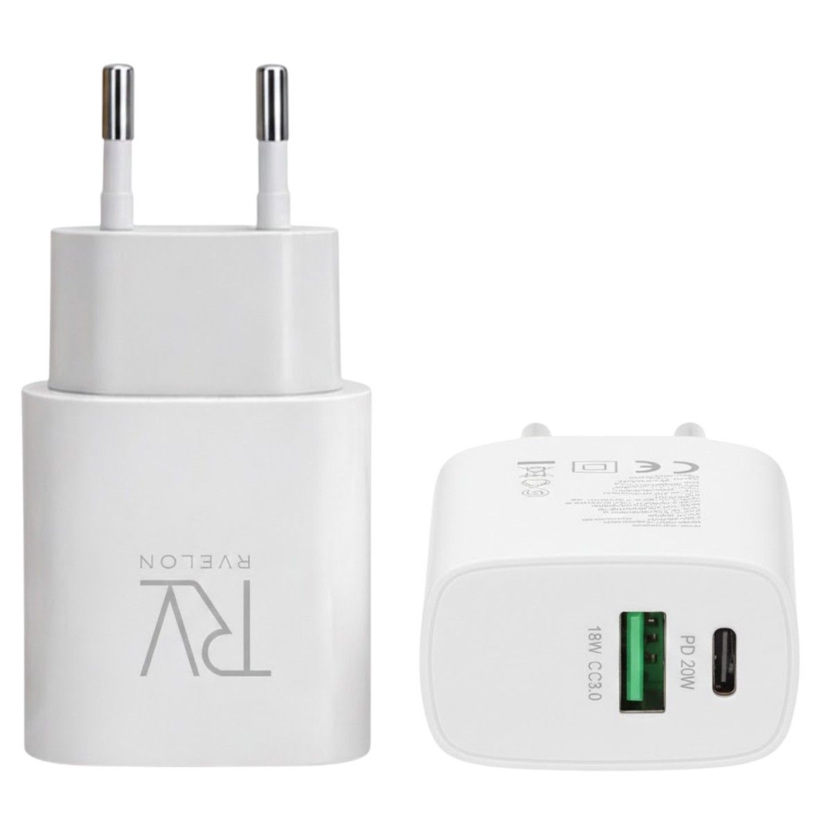 Rvelon Fast Charger Dual USB-A and USB-C 20W 10 pcs pack