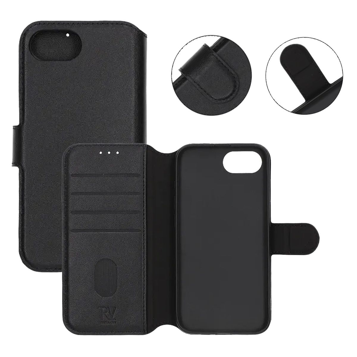 Rvelon Leather Wallet Case-iPhone 16e Black