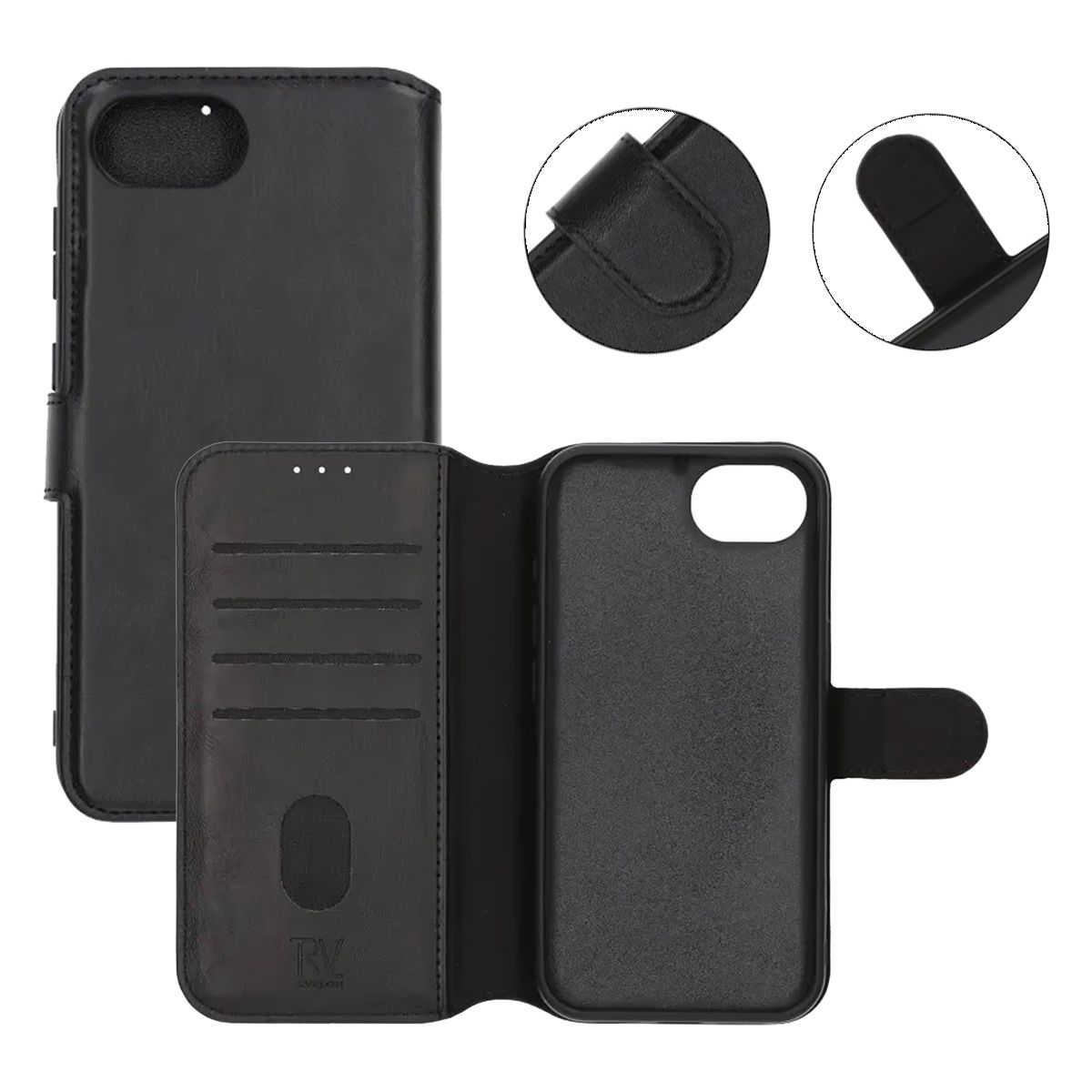Rvelon Plånboksfodral Magnet för iPhone 16e och 17e - Svart