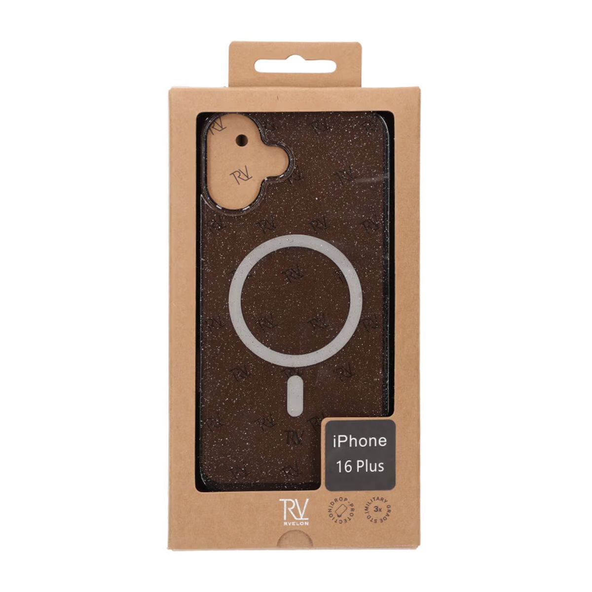 iPhone 16 Plus Rvelon Mobilskal TPU med MagSafe - Glitter Svart