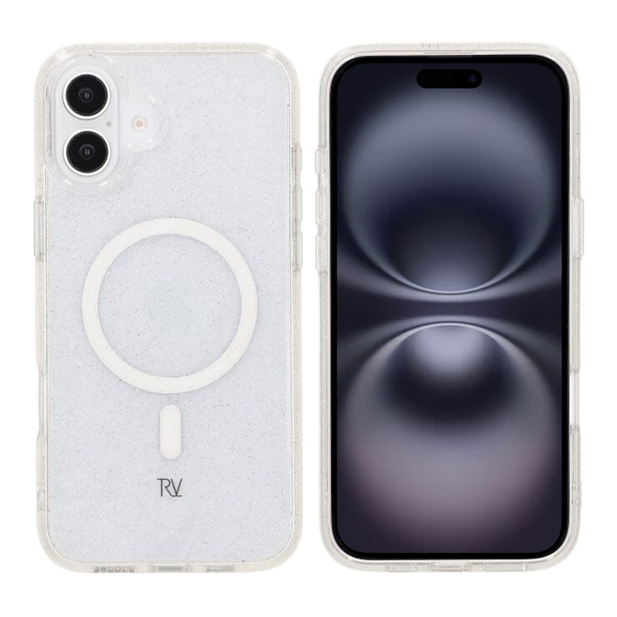 iPhone 16 Plus Rvelon Mobilskal TPU med MagSafe - Glitter Vit