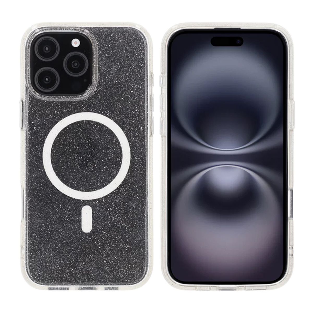iPhone 16 Pro Max Rvelon Mobilskal TPU med MagSafe - Glitter Vit
