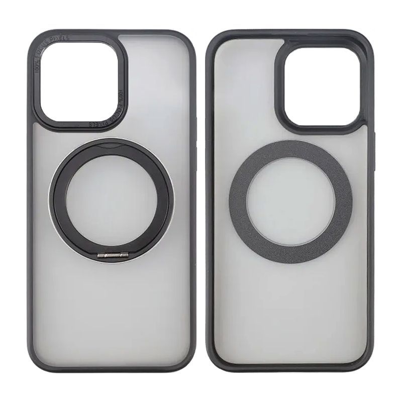 Rvelon  TPU + PC Metal Ring Case With MagSafe For iPhone 15 Pro Max Black