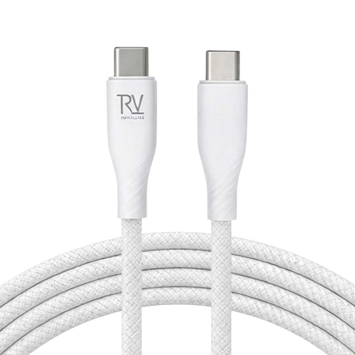 Rvelon USB2.0 USB-C TO USB-C SILICONE + braiding CABLE 2M White