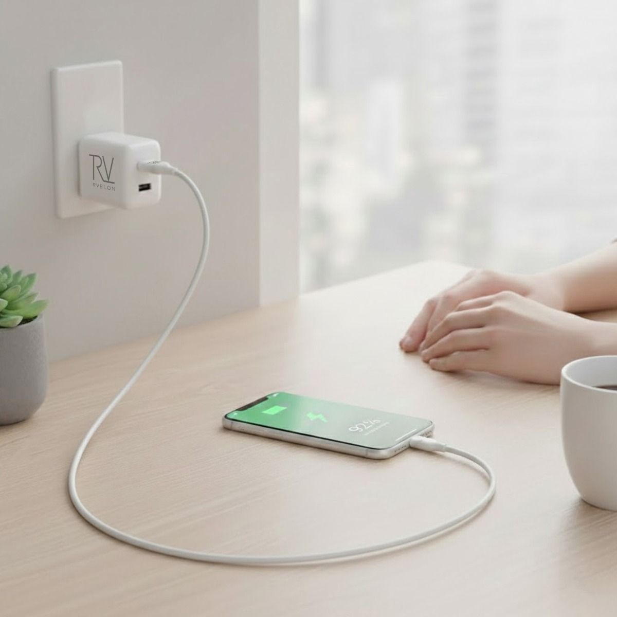 Rvelon USB-C Laddkabel 60W Snabbladdning 1.8m - Vit