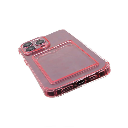 iPhone 14 Pro Max Shockproof Case with Card Holder - Pink