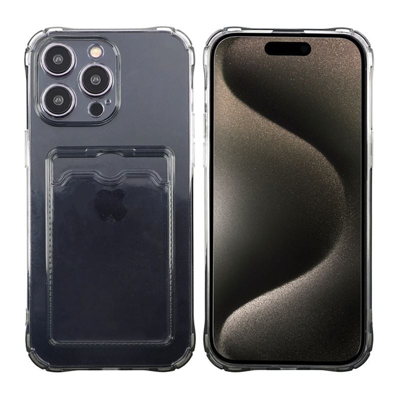 iPhone 15 Pro Shockproof Case with Card Holder - Black