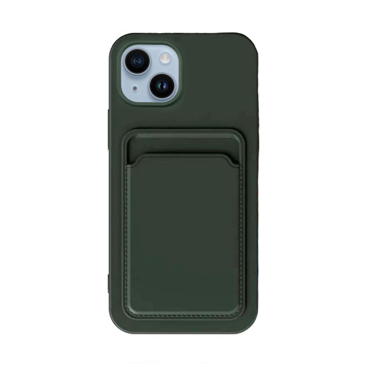 iPhone 13/14 Silicone Case with Card Holder - Military Green