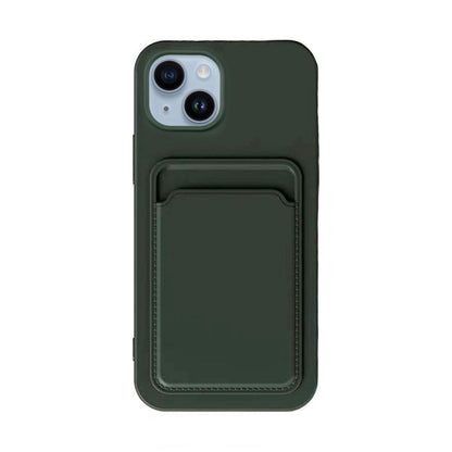 iPhone 13/14 Silicone Case with Card Holder - Military Green