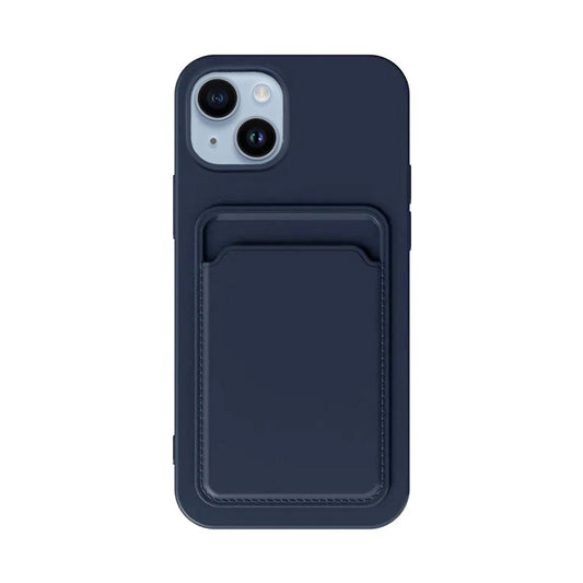 iPhone 14 Plus Silicone Case with Card Holder - Blue