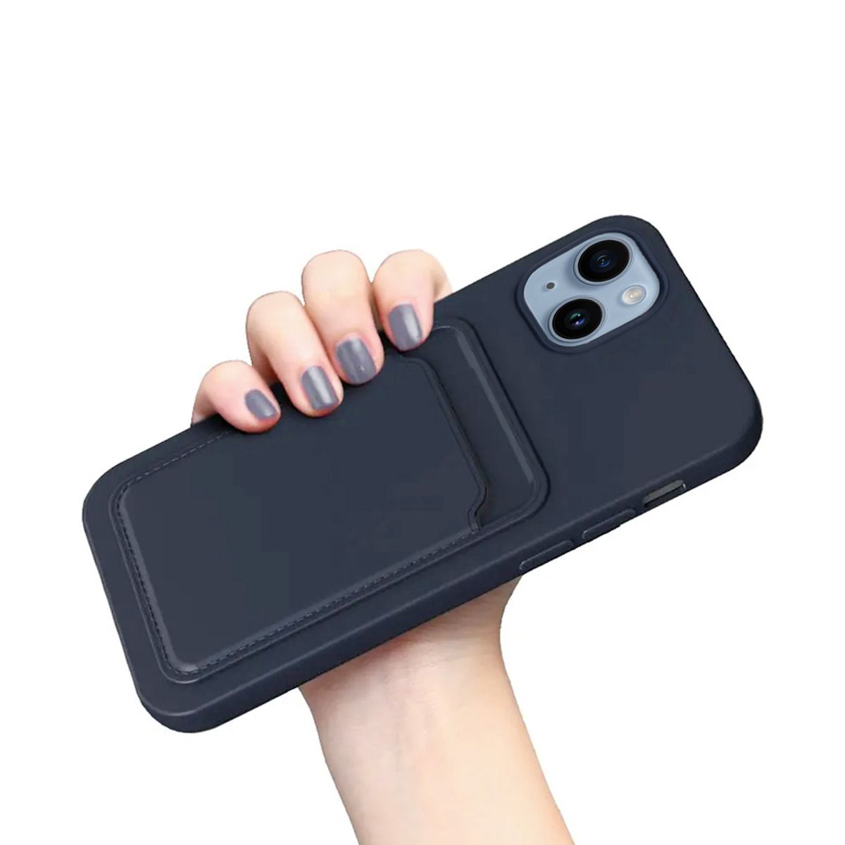 iPhone 14 Plus Silicone Case with Card Holder - Blue