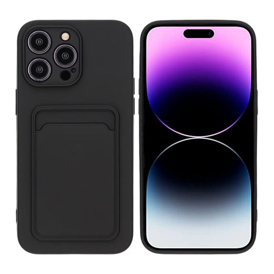 iPhone 14 Pro Max Silicone Case with Card Holder - Black