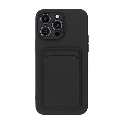 iPhone 14 Pro Max Silicone Case with Card Holder - Black