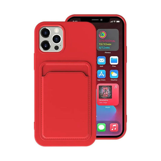 iPhone 14 Pro Max Silikonskal med Korthållare - Röd