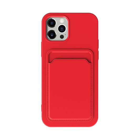 iPhone 14 Pro Max Silikonskal med Korthållare - Röd