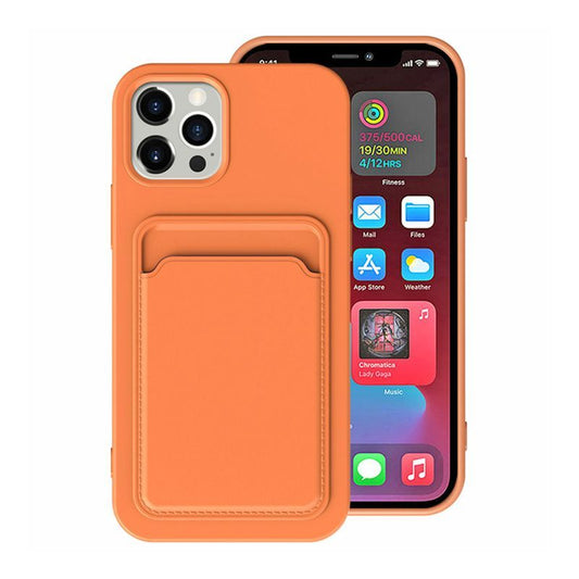 iPhone 15 Pro Silicone Mobile Case with Card Holder - Orange