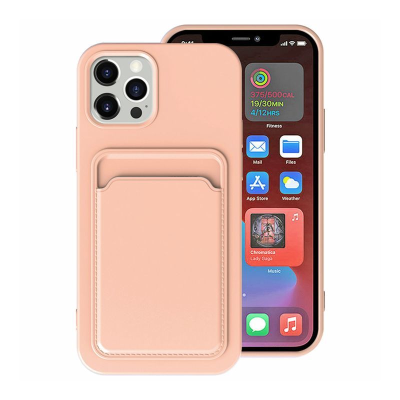 iPhone 15 Pro Max Silicone Phone Case with Card Holder - Pink