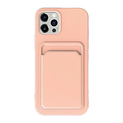 iPhone 15 Pro Max Silicone Phone Case with Card Holder - Pink