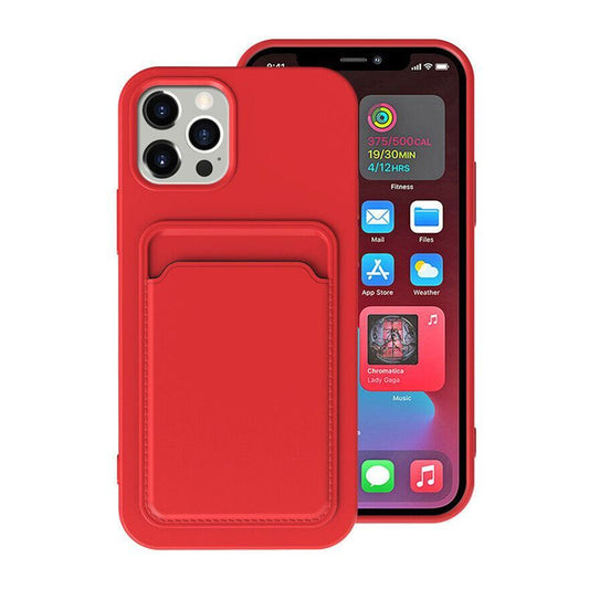 iPhone 15 Pro Max Silicone Case with Card Holder - Red