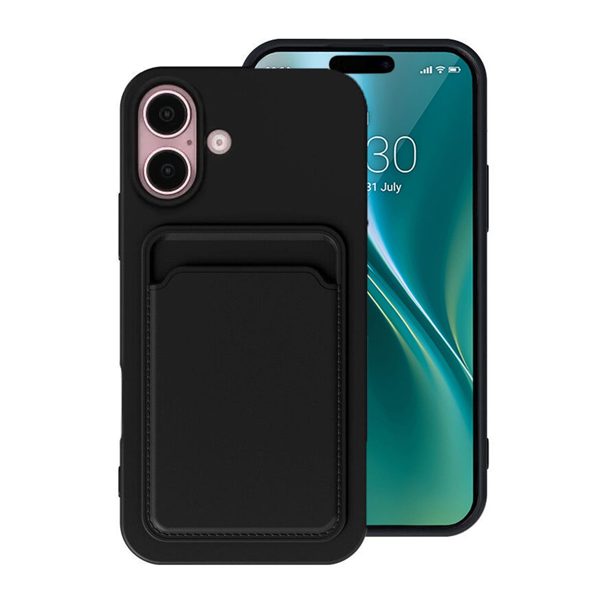 Silicone Case with Card Holder iPhone 16 - Black