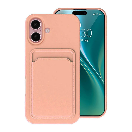 Mobilskal iPhone 16 Silikon med Korthållare - Rosa