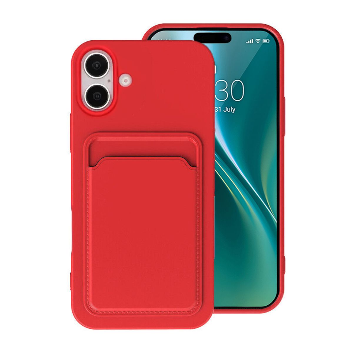 Silicone Case with Card Holder iPhone 16- Red