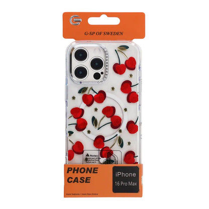 Sparkling Rhinestone Magnetic Case For iPhone 16 Pro Max Cherry Red