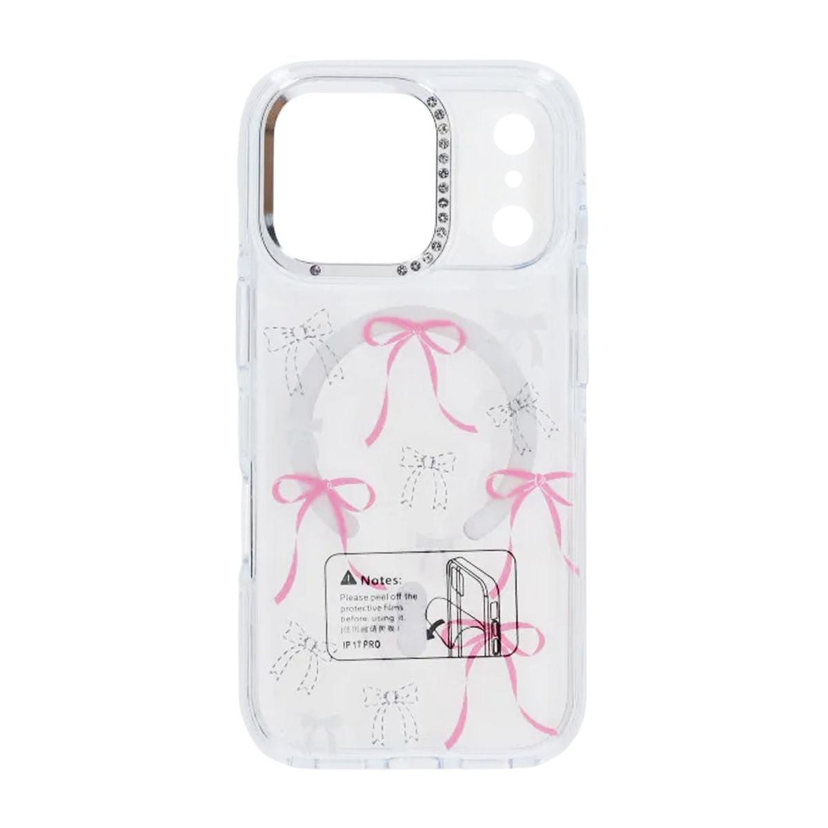 Sparkling Rhinestone Magnetic Case For iPhone 17 Pro Butterfly Pink