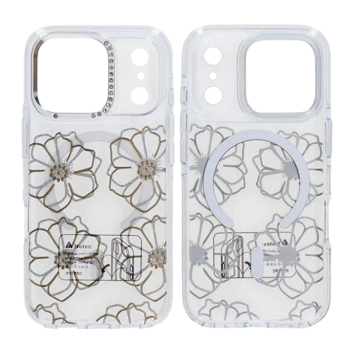 Sparkling Rhinestone Magnetic Case For iPhone 17 Pro Max Big Gold Flower