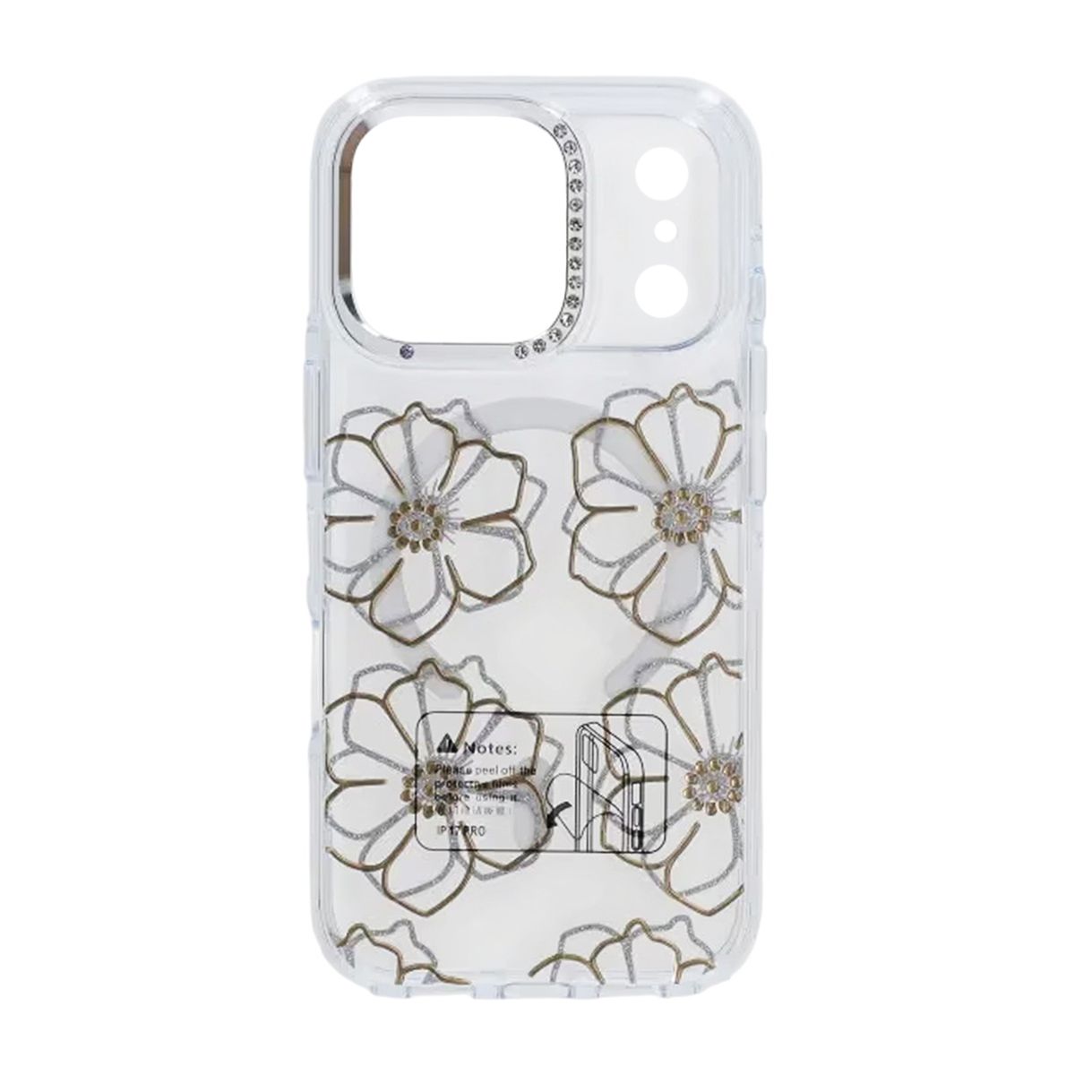 Sparkling Rhinestone Magnetic Case For iPhone 17 Pro Max Big Gold Flower