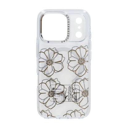 Sparkling Rhinestone Magnetic Case For iPhone 17 Pro Max Big Gold Flower