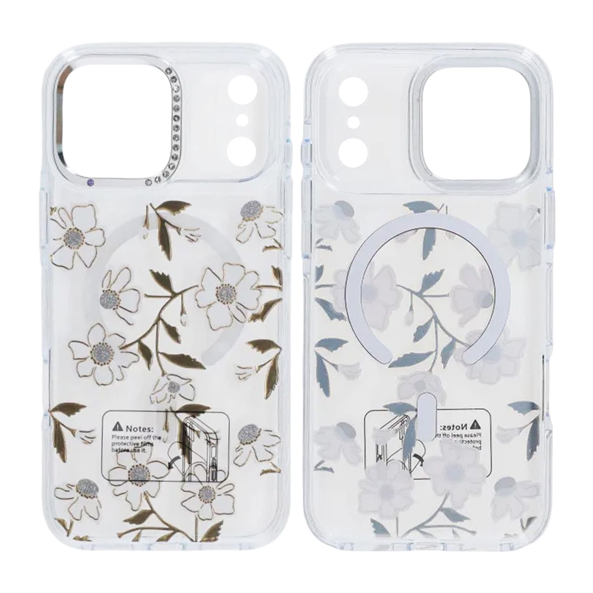 Sparkling Rhinestone Magnetic Case For iPhone 17 Pro Max Small Gold Flower